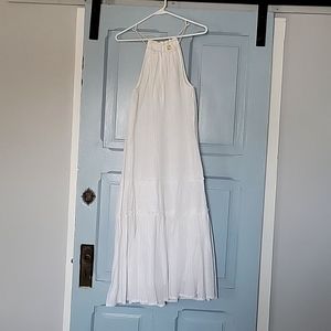 World Market boho sleeveless midi dress, S/M, White with silver, adjustable neck